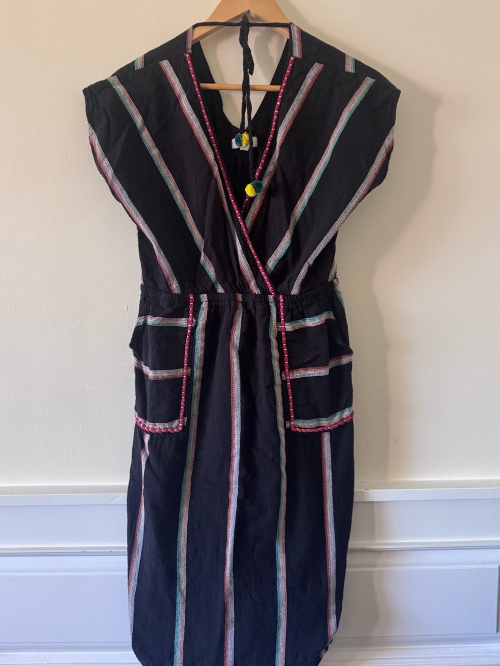 THML Black Midi Dress with Multicolor Stripes